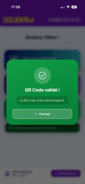 QR Code validé avec succès