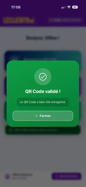 QR Code validé avec succès
