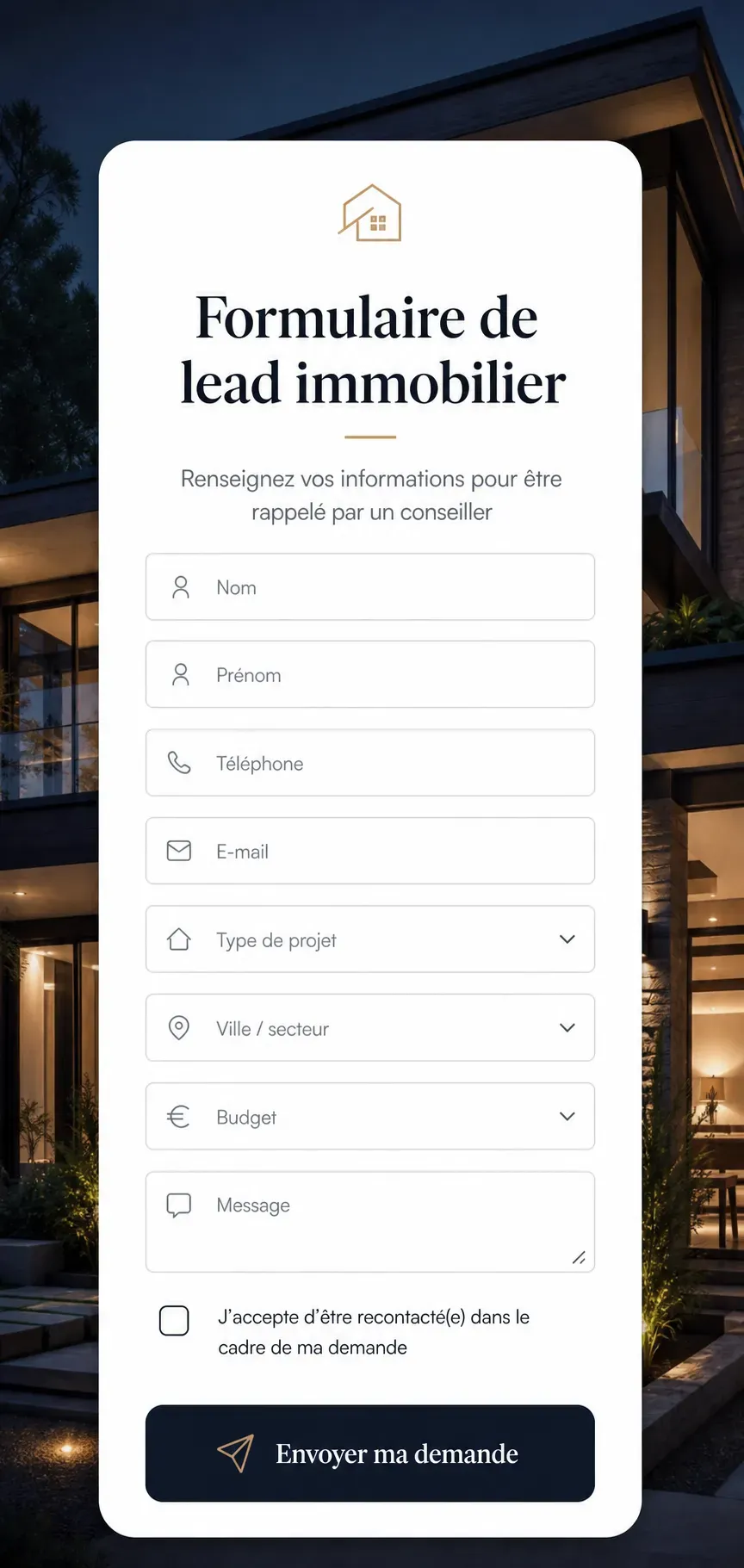 Formulaire de lead immobilier LeClientRoi